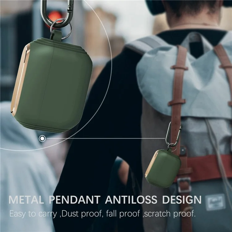 Dirose A20 Silikon + Aluminiumlegierung Scharfschütze Schutzhülle Mit Carabiner Für Apple Airpods Pro - Mitternacht Grün