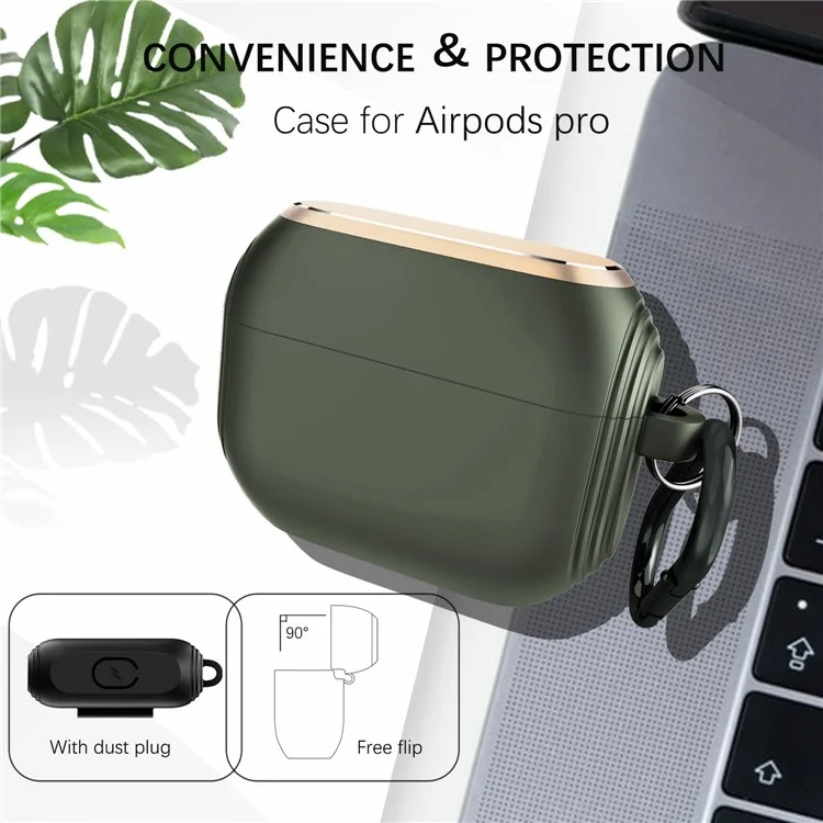 Dirose A20 Silikon + Aluminiumlegierung Scharfschütze Schutzhülle Mit Carabiner Für Apple Airpods Pro - Mitternacht Grün