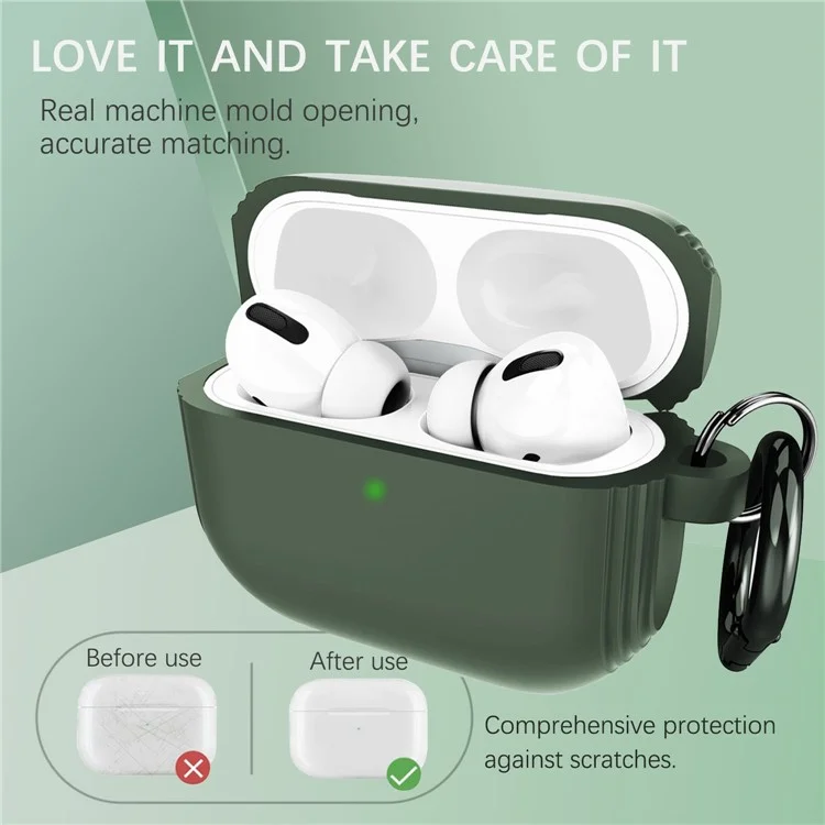 Dirose A20 Silikon + Aluminiumlegierung Scharfschütze Schutzhülle Mit Carabiner Für Apple Airpods Pro - Mitternacht Grün