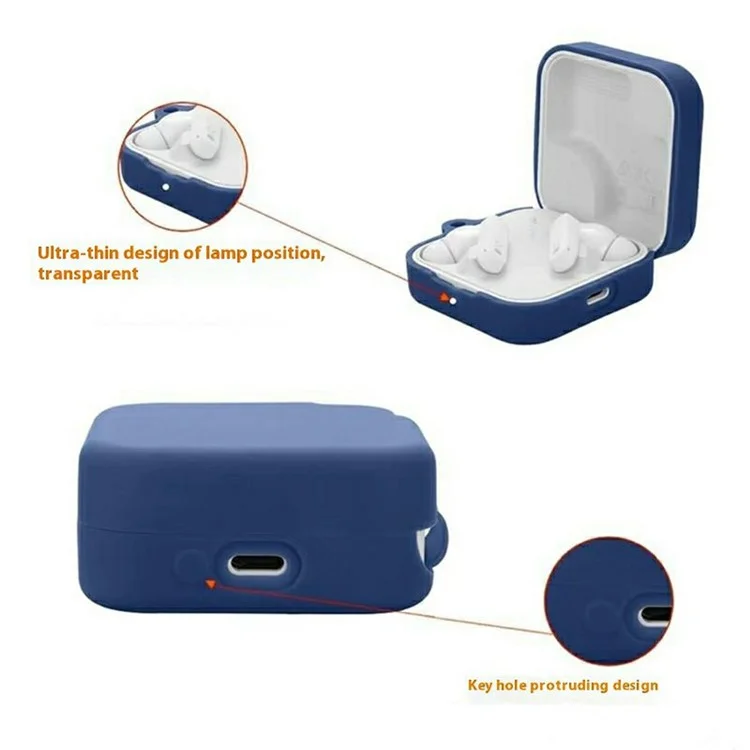 For Nothing CMF Buds 2a Silicone Case Wireless Earphones Protective Cover with Anti-Lost Buckle - Dark Blue