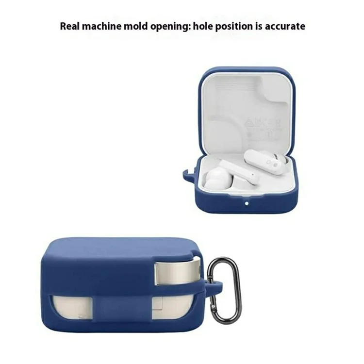 For Nothing CMF Buds 2a Silicone Case Wireless Earphones Protective Cover with Anti-Lost Buckle - Dark Blue