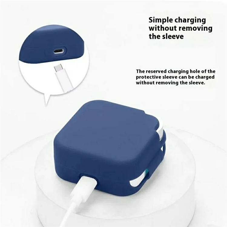For Nothing CMF Buds 2a Silicone Case Wireless Earphones Protective Cover with Anti-Lost Buckle - Dark Blue