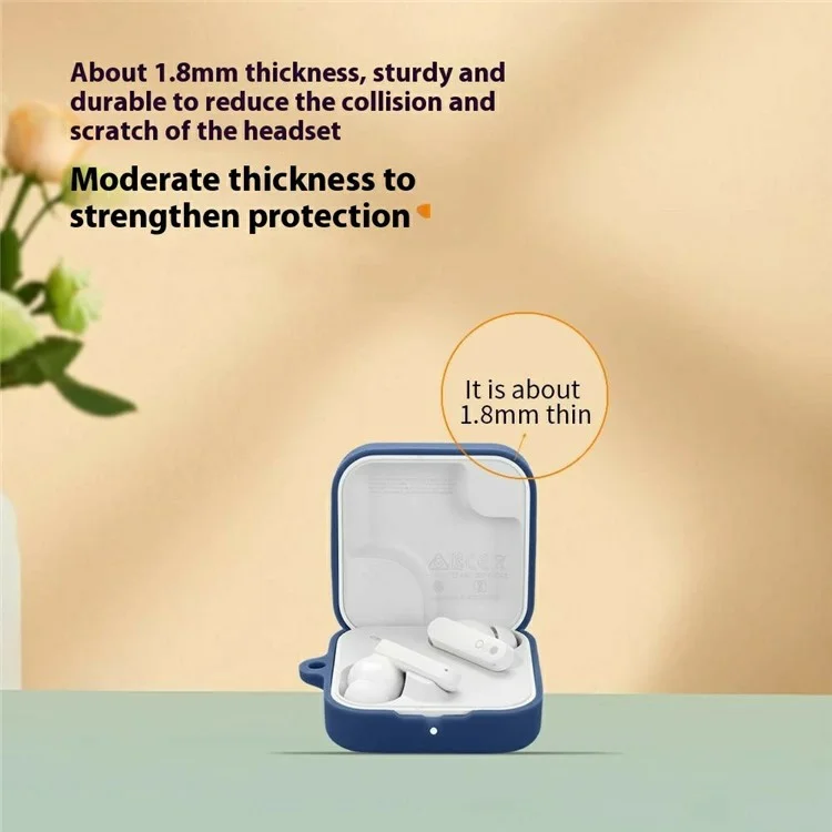 For Nothing CMF Buds 2a Silicone Case Wireless Earphones Protective Cover with Anti-Lost Buckle - Dark Blue