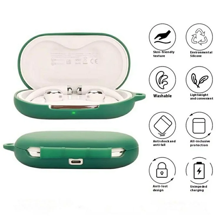 For QCY Crossky R70 Silicone Case Wireless Earphones Protective Cover with Anti-Lost Buckle - Black