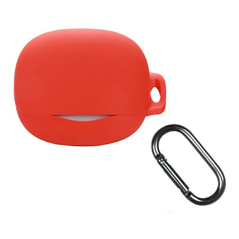 For QCY MeloBuds N50 Silicone Case Wireless Earphones Protective Cover with Anti-Lost Buckle - Red