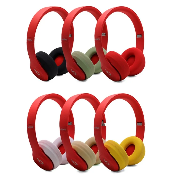 1 Pair Silicone Cushion Protective Cover Ear Pads for Beats Solo3 Wireless Bluetooth-compatible Headphone - Black