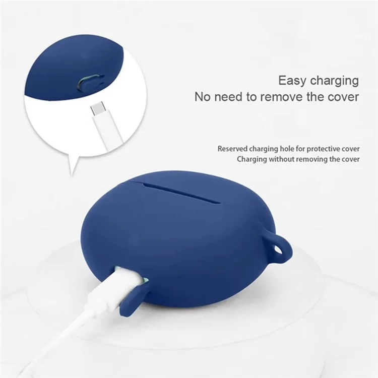 For Honor Earbuds X8 Silicone Case Wireless Earphones Protective Cover with Anti-Lost Buckle - Dark Blue