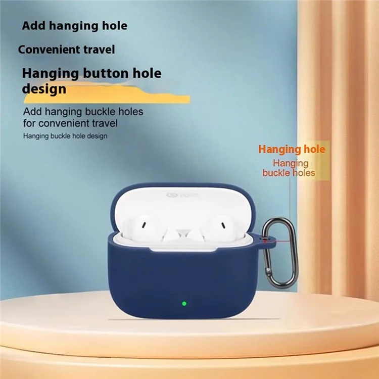 Étui en silicone pour écouteurs sans fil Oppo Enco Buds3 Pro avec boucle anti-perte - Bleu foncé