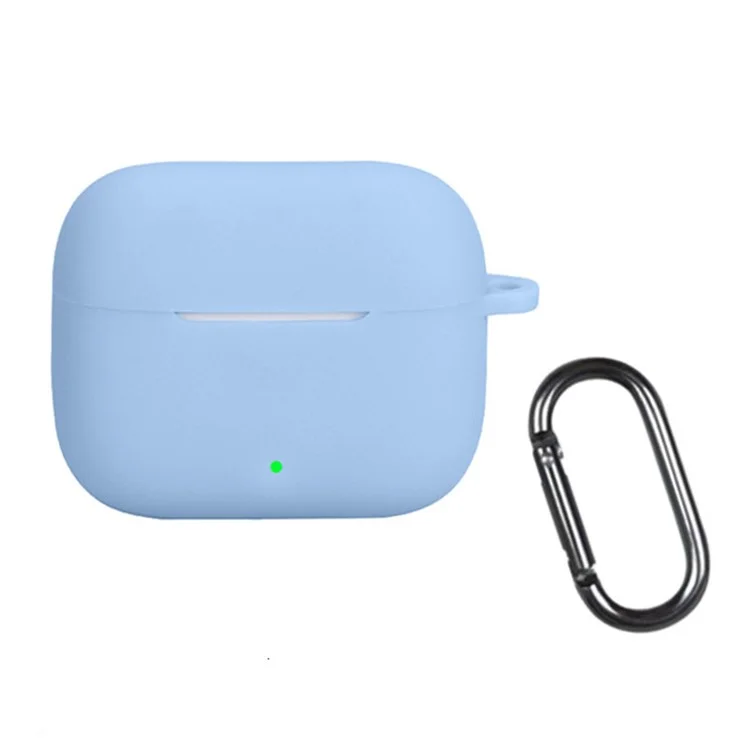 For Oppo Enco Buds3 Pro Silicone Case Wireless Earphones Protective Cover with Anti-Lost Buckle - Sky Blue