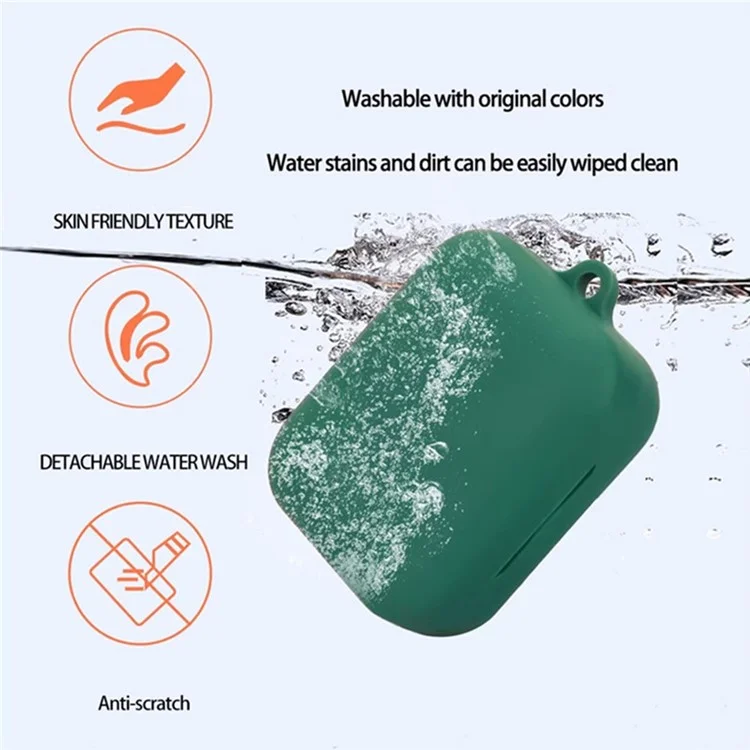 Funda protectora para Realme Buds Air 7 Pro Auriculares inalámbricos Funda de silicona con hebilla anti-pérdida - Verde oscuro