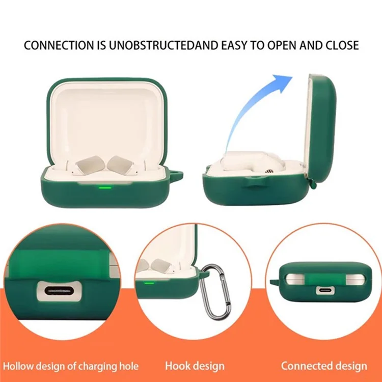 Funda protectora para Realme Buds Air 7 Pro Auriculares inalámbricos Funda de silicona con hebilla anti-pérdida - Verde oscuro