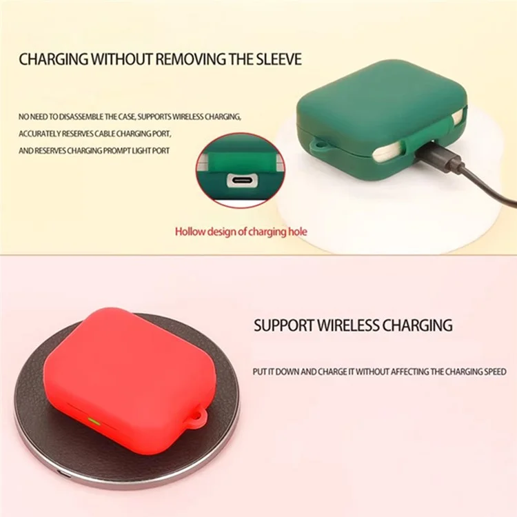 Funda protectora para Realme Buds Air 7 Pro Auriculares inalámbricos Funda de silicona con hebilla anti-pérdida - Verde oscuro