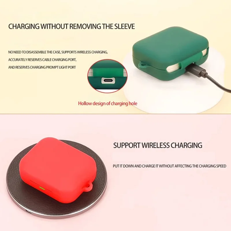 For Realme Buds Air 7 Pro Protective Case Wireless Earbuds Silicone Cover with Anti-Lost Buckle - Red