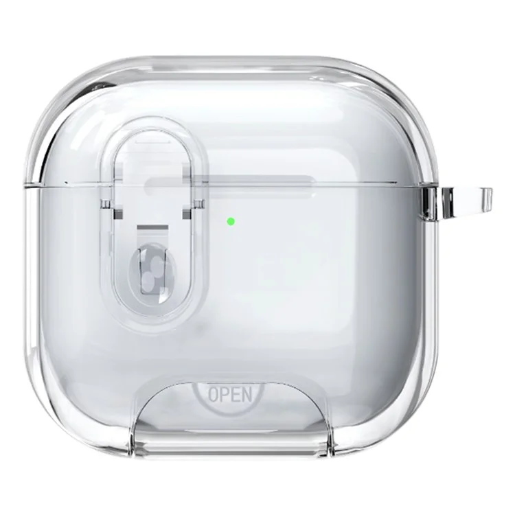 Funda para AirPods 4 de TPU + PC Antigolpes con Interruptor / Soporte / Gancho de Transporte - Transparente