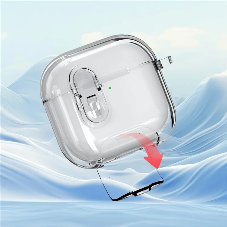Funda para AirPods 4 de TPU + PC Antigolpes con Interruptor / Soporte / Gancho de Transporte - Transparente