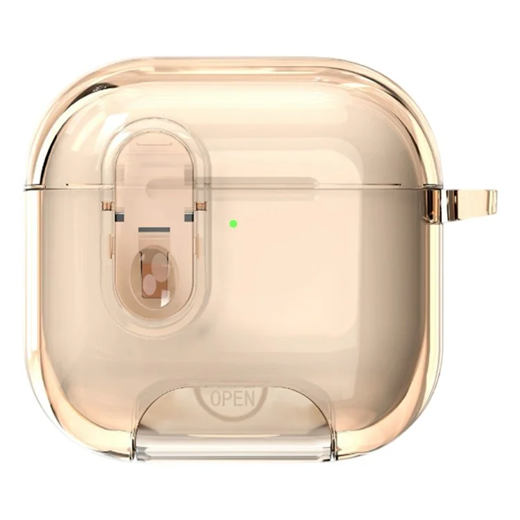 For AirPods 4 Case TPU + PC Shockproof Earbuds Cover with Switch  /  Stand  /  Carrying Hook - Transparent Gold