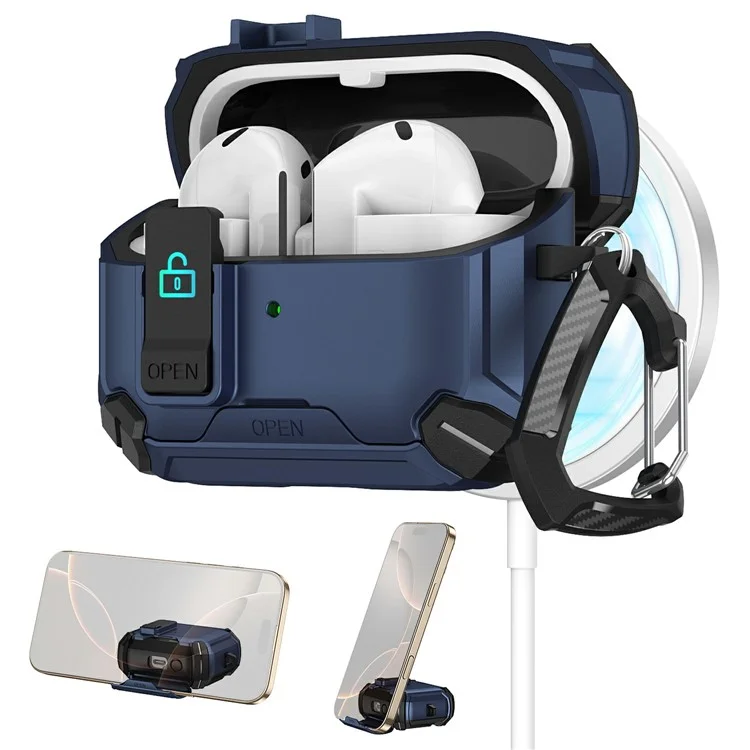 Funda TPU + PC para Samsung Galaxy Buds3 Pro / Buds3 Compatible con Soporte MagSafe para Auriculares Bluetooth - Negro / Azul Oscuro