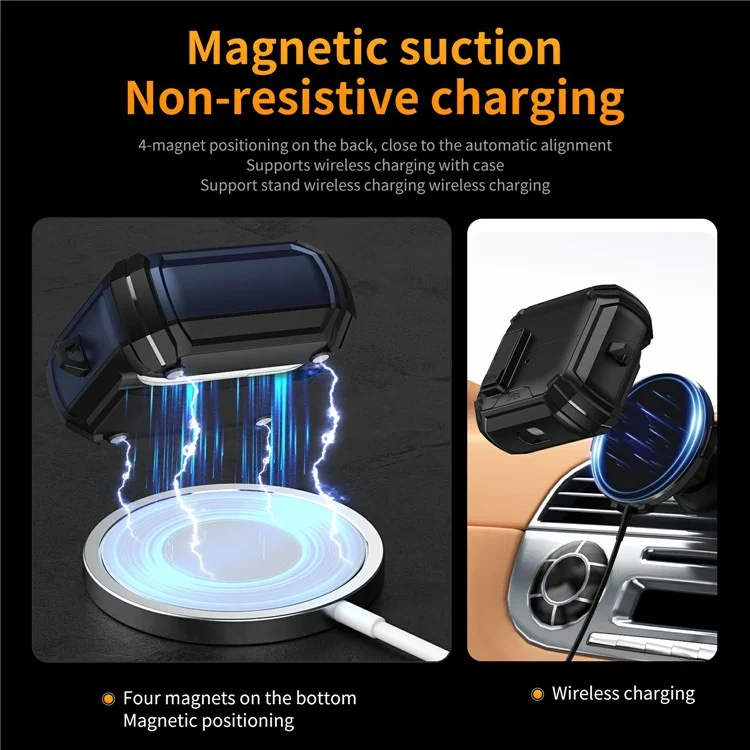 Funda TPU + PC para Samsung Galaxy Buds3 Pro / Buds3 Compatible con Soporte MagSafe para Auriculares Bluetooth - Negro / Azul Oscuro