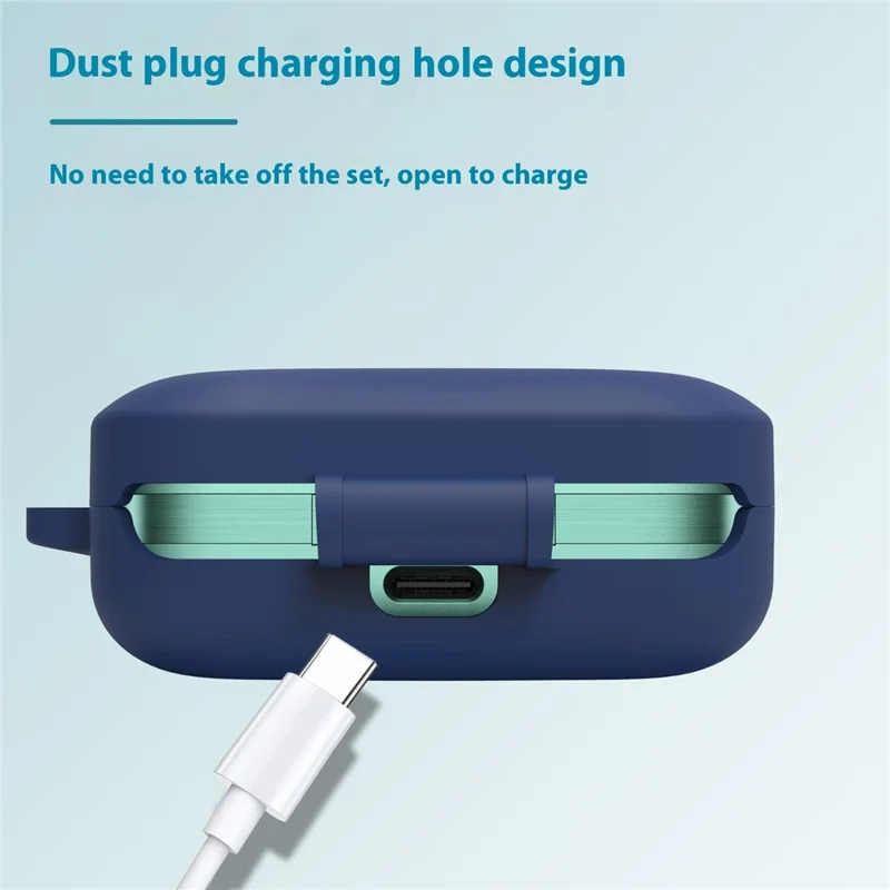 For Realme Buds Air 7 Protective Case Bluetooth-Compatible Earphones Silicone Cover with Hook - Dark Blue