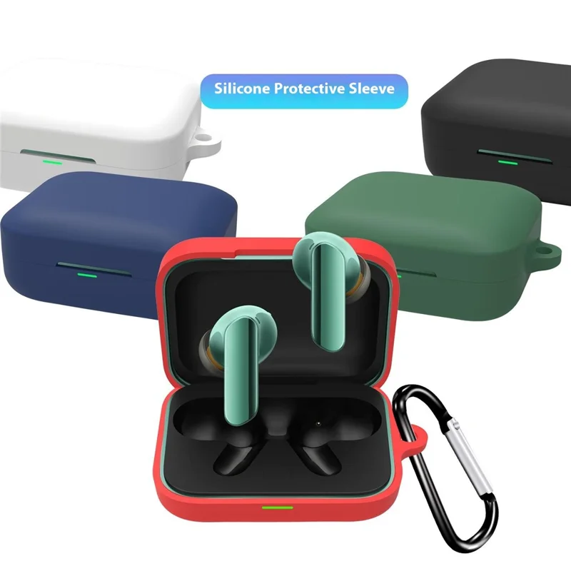For Realme Buds Air 7 Protective Case Bluetooth-Compatible Earphones Silicone Cover with Hook - Dark Blue