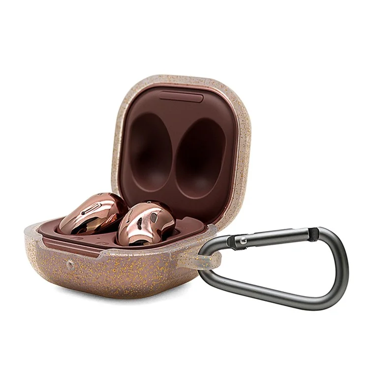 Transparent Glitter Bluetooth-compatible Earphone Silicone Protective Case Cover with Buckle for Samsung Galaxy Buds Live - Glitter Gold
