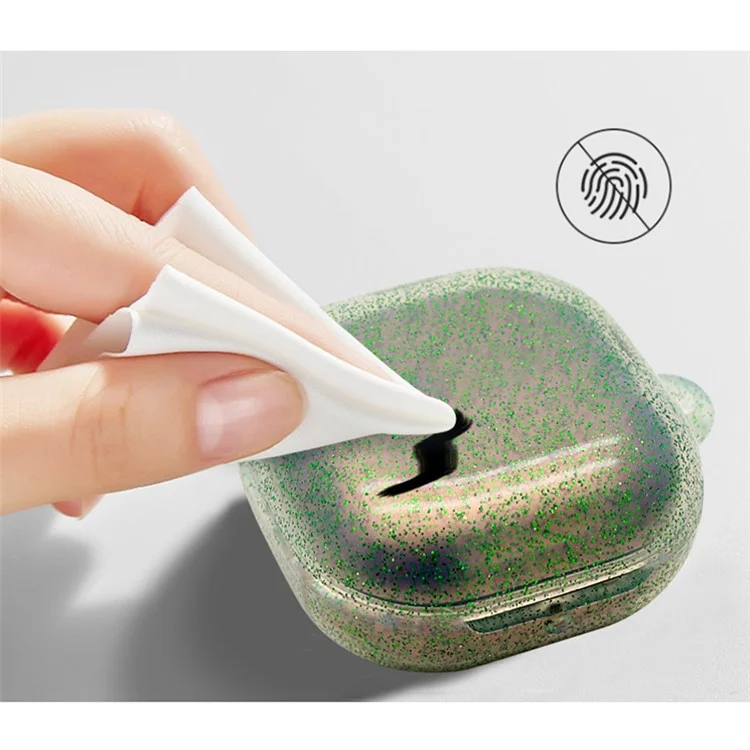 Transparent Glitter Bluetooth-compatible Earphone Silicone Protective Case Cover with Buckle for Samsung Galaxy Buds Live - Glitter Gold