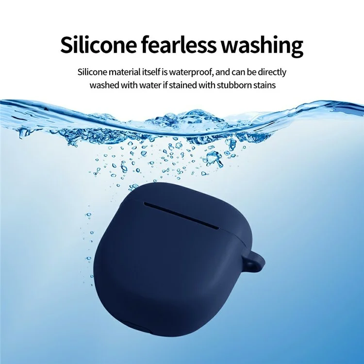For Bose QuietComfort Earbuds II Silicone Case Wireless Earphone Anti-Scratch Protective Cover with Carabiner - Dark Blue