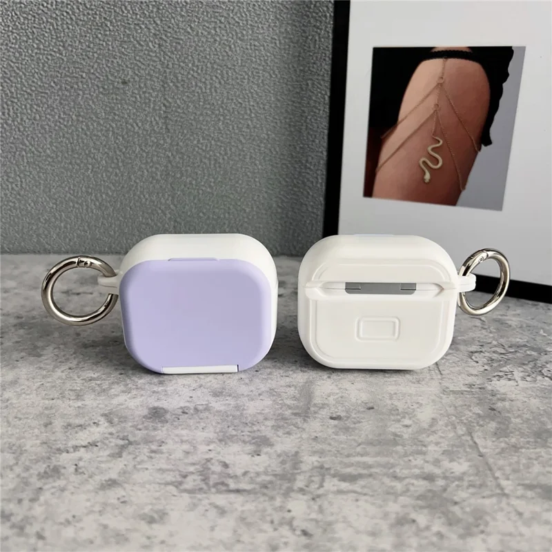 For Apple AirPods 3 Earphone Case TPU PC Shockproof Protective Cover with Mirror - White+Blue