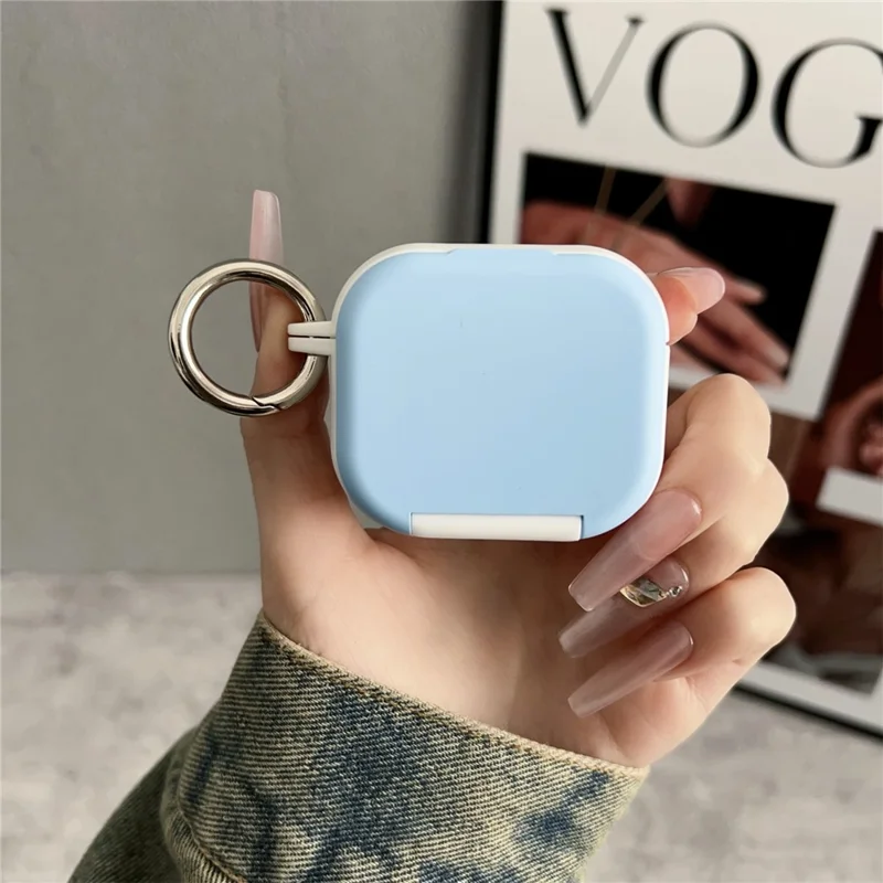 For Apple AirPods 3 Earphone Case TPU PC Shockproof Protective Cover with Mirror - White+Blue