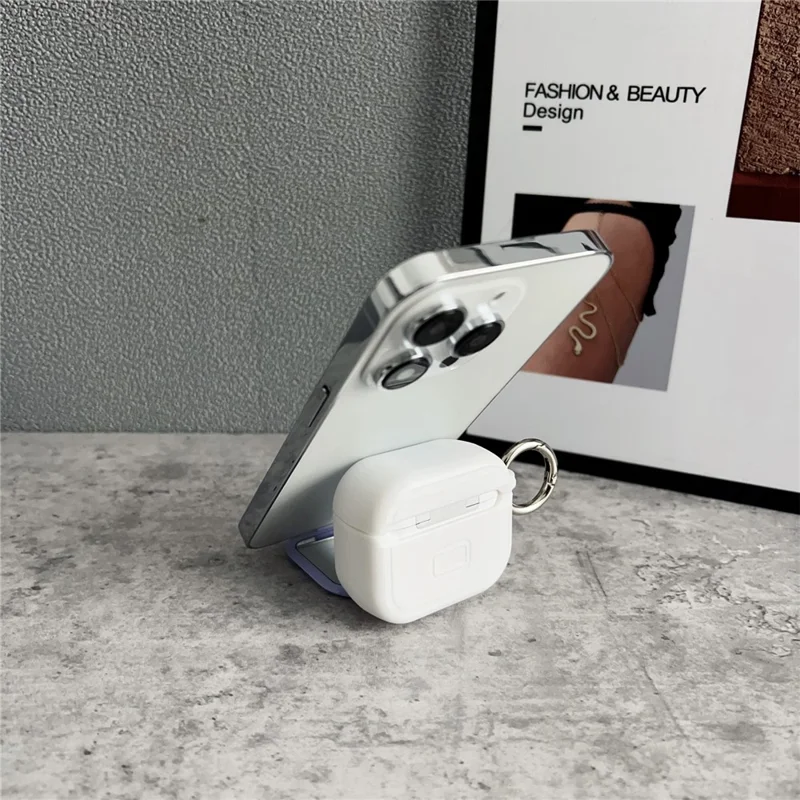 For Apple AirPods 3 Earphone Case TPU PC Shockproof Protective Cover with Mirror - White+Blue