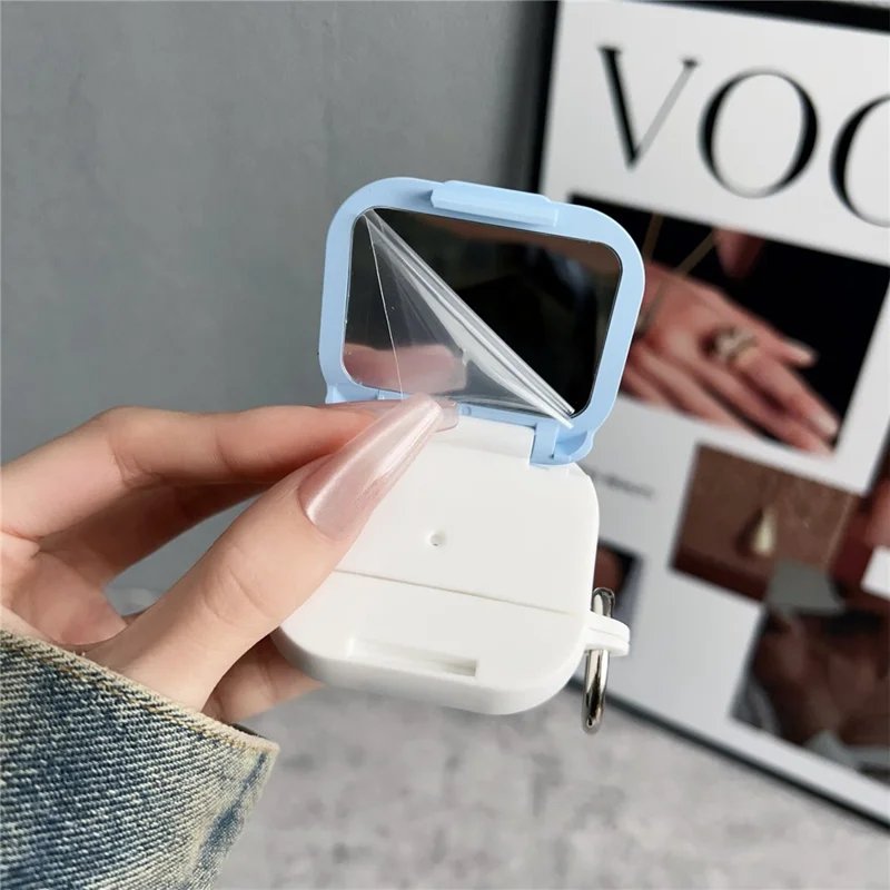 For Apple AirPods 3 Earphone Case TPU PC Shockproof Protective Cover with Mirror - White+Blue