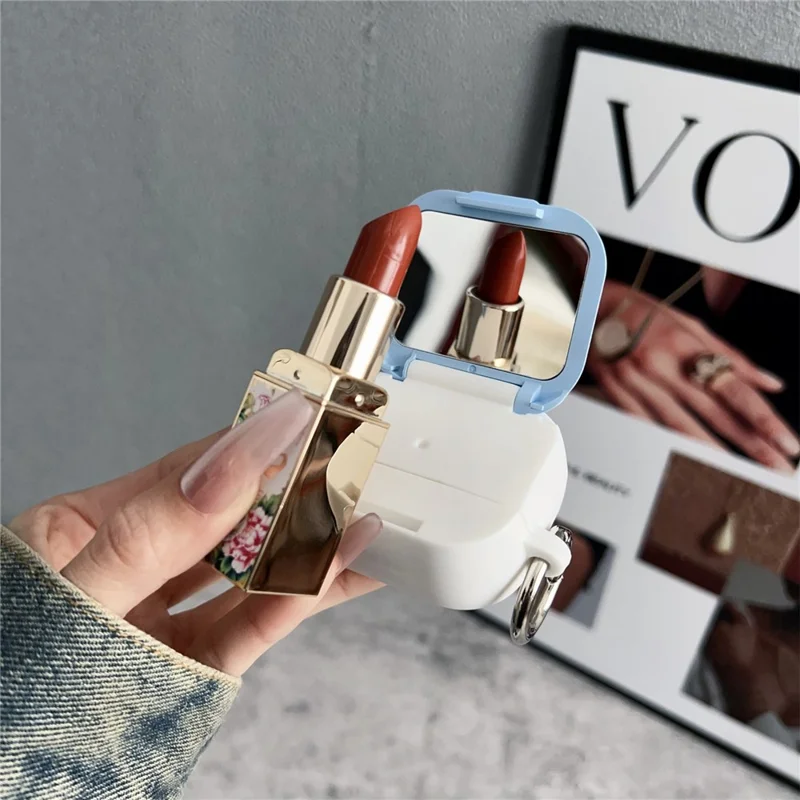 For Apple AirPods 3 Earphone Case TPU PC Shockproof Protective Cover with Mirror - White+Blue