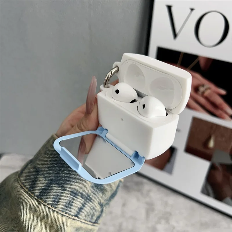 For Apple AirPods 3 Earphone Case TPU PC Shockproof Protective Cover with Mirror - White+Blue