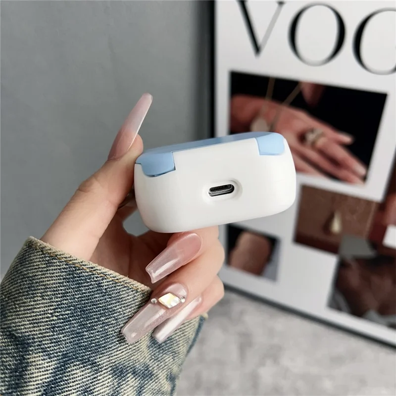 For Apple AirPods 3 Earphone Case TPU PC Shockproof Protective Cover with Mirror - White+Blue