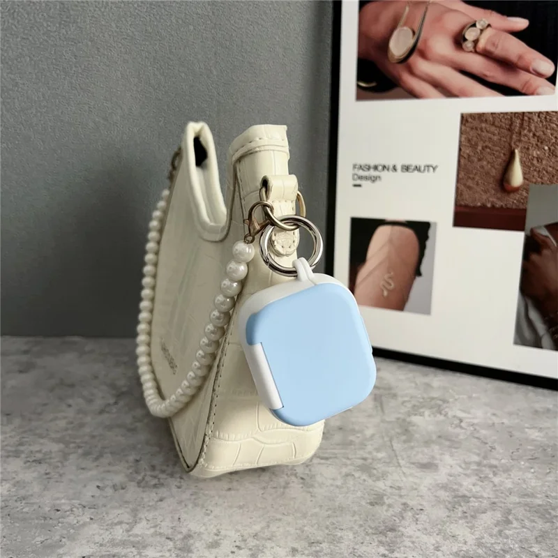 For Apple AirPods 3 Earphone Case TPU PC Shockproof Protective Cover with Mirror - White+Blue