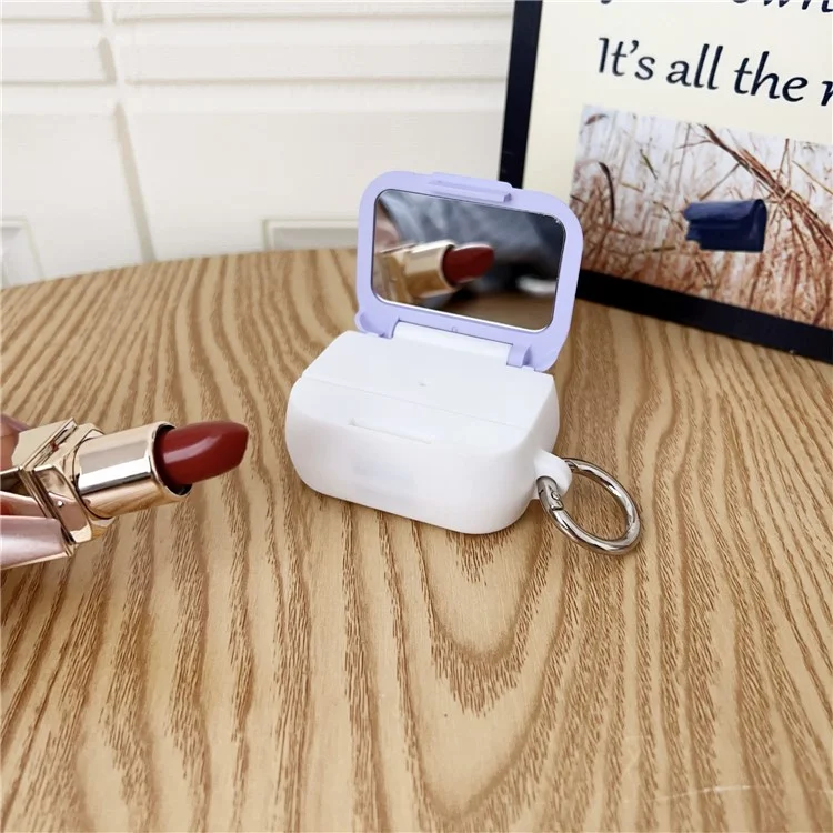 For Apple AirPods Pro 2 / Pro Earphone Case TPU PC Shockproof Protective Cover with Mirror - White+Purple
