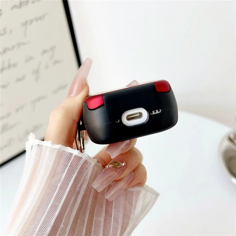 For Apple AirPods 4 Earphone Case TPU PC Shockproof Protective Cover with Mirror - Black+Red