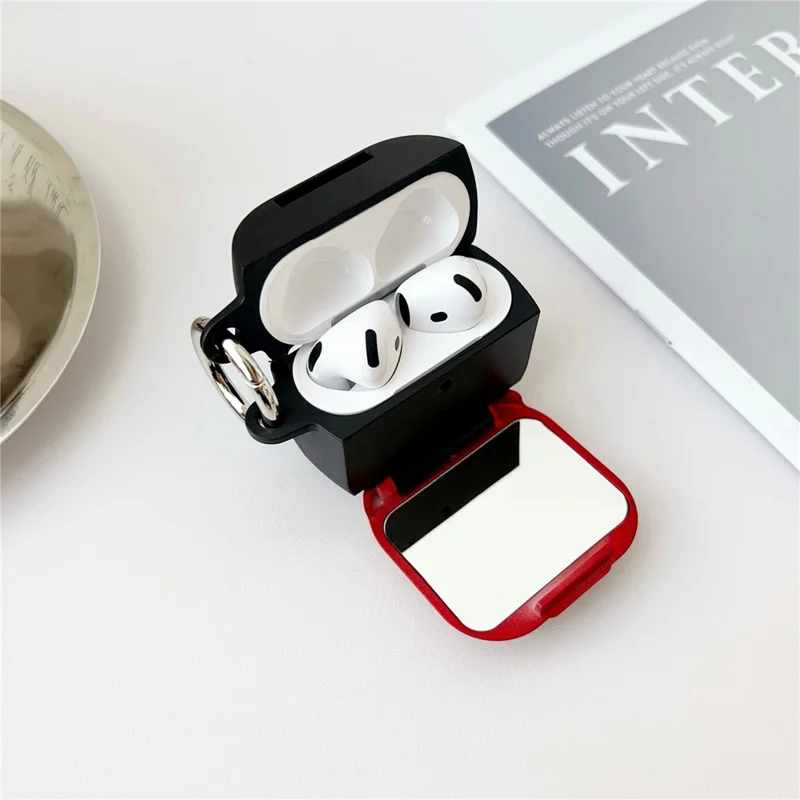 For Apple AirPods 4 Earphone Case TPU PC Shockproof Protective Cover with Mirror - Black+Red