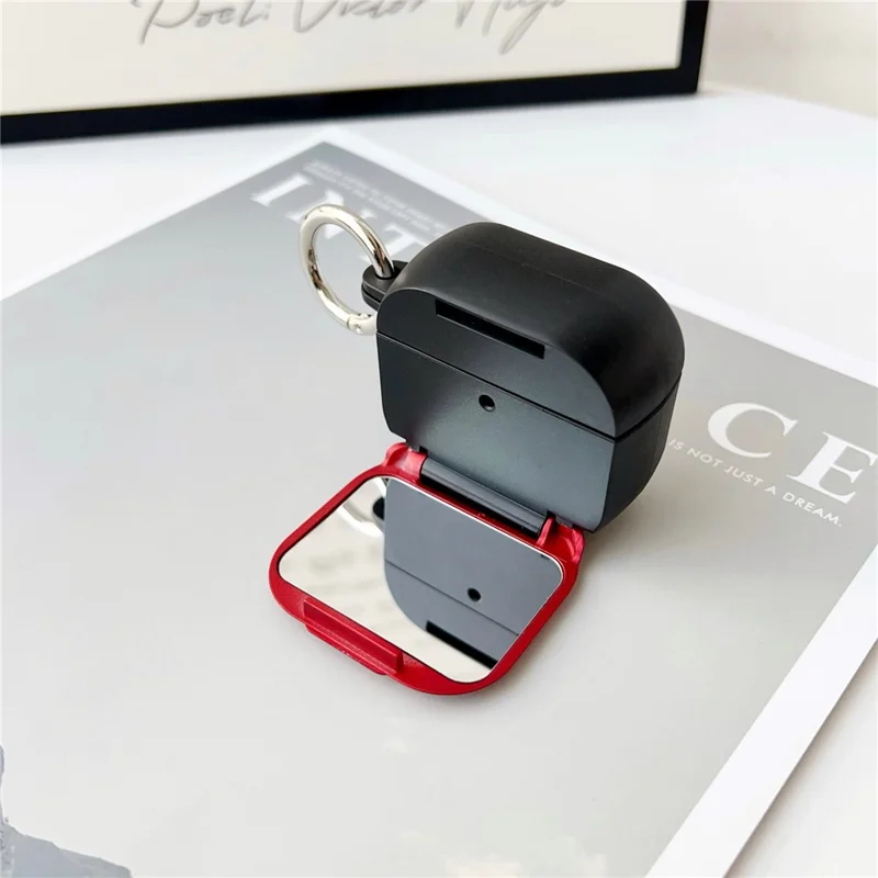 For Apple AirPods 4 Earphone Case TPU PC Shockproof Protective Cover with Mirror - Black+Red