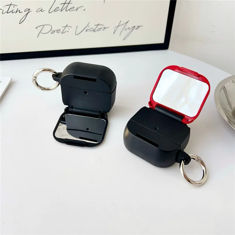 For Apple AirPods 4 Earphone Case TPU PC Shockproof Protective Cover with Mirror - Black+Red