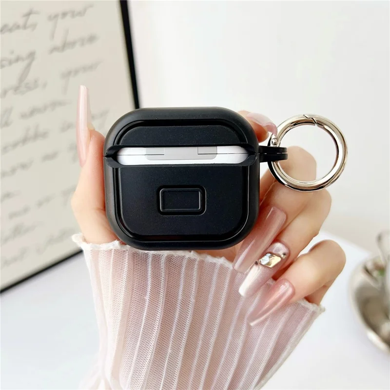 For Apple AirPods 4 Earphone Case TPU PC Shockproof Protective Cover with Mirror - Black+Red