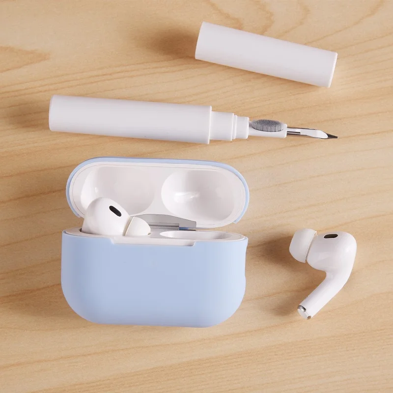 For AirPods Pro 2 Silicone Earbuds Case Soft Protective Cover No Hook with Cleaning Pen - White