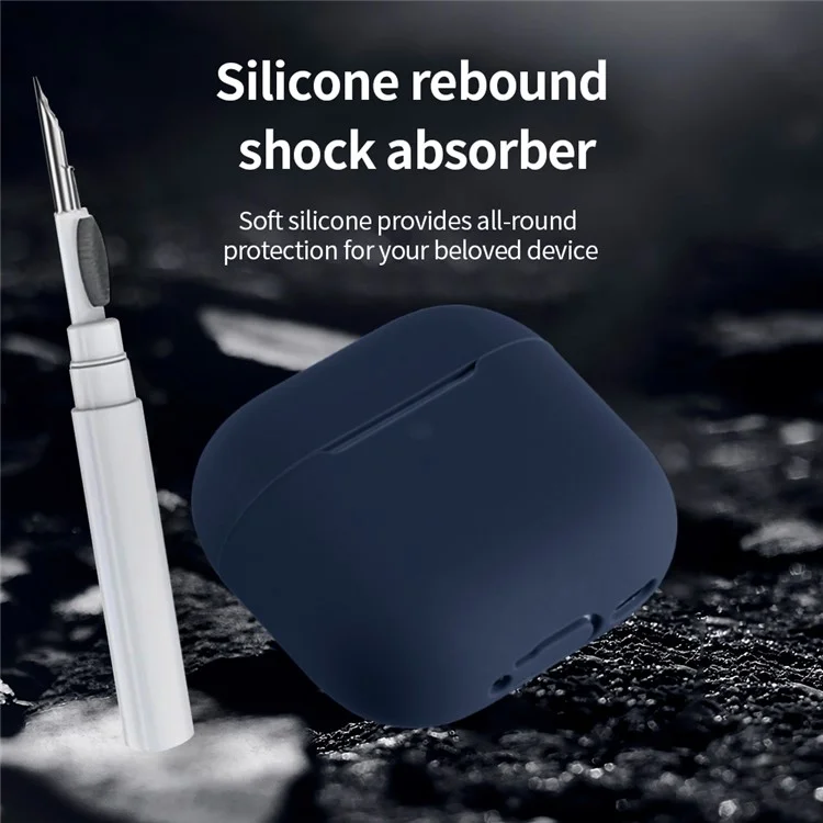 For AirPods 4 Silicone Earbuds Case Soft Protective Cover No Hook with Cleaning Pen - Midnight Blue
