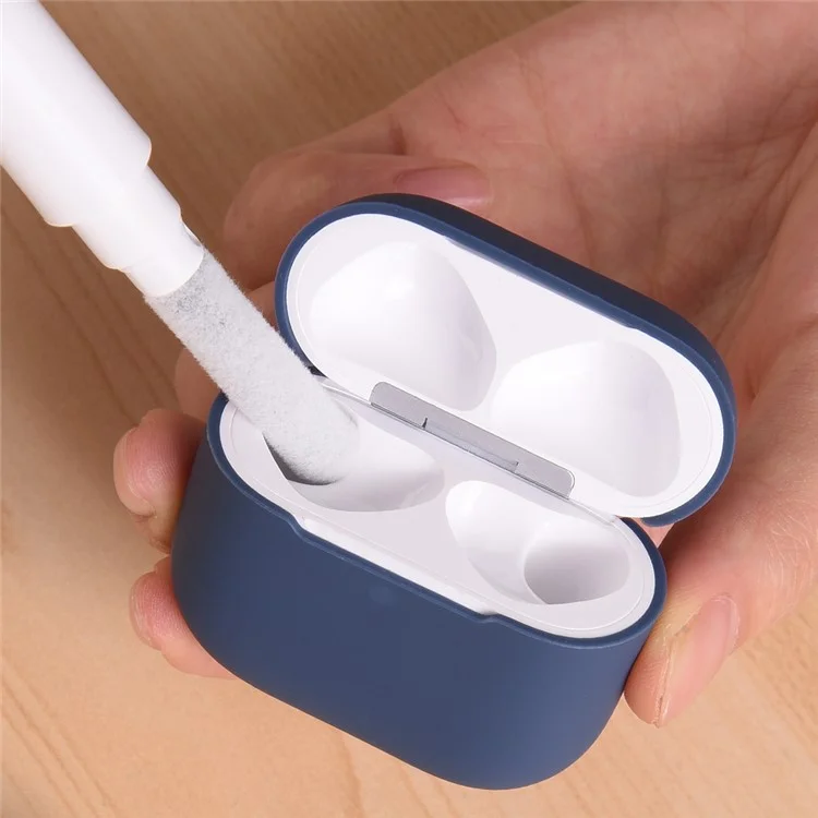 For AirPods 4 Silicone Earbuds Case Soft Protective Cover No Hook with Cleaning Pen - Midnight Blue