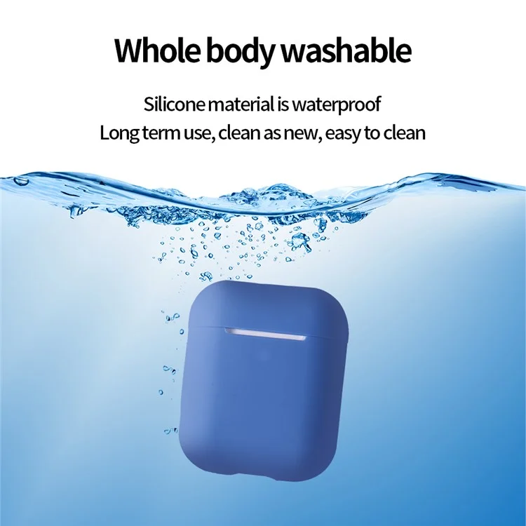 For Apple AirPods with Wireless Charging Case (2019)  /  AirPods with Charging Case (2019)  /  (2016) Silicone Case with Cleaning Pen - Midnight Blue