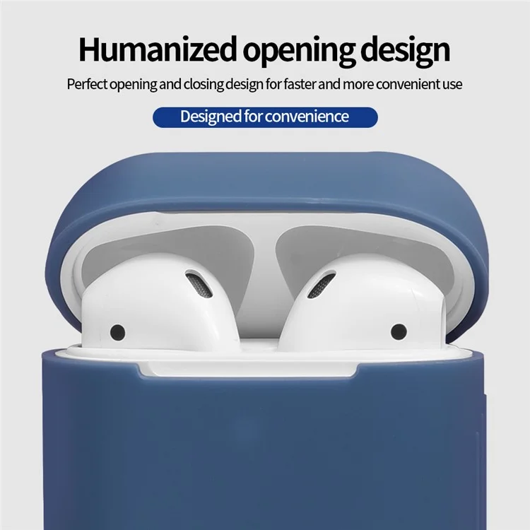 For Apple AirPods with Wireless Charging Case (2019)  /  AirPods with Charging Case (2019)  /  (2016) Silicone Case with Cleaning Pen - Midnight Blue