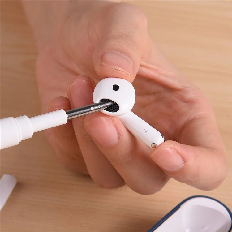 For Apple AirPods with Wireless Charging Case (2019)  /  AirPods with Charging Case (2019)  /  (2016) Silicone Case with Cleaning Pen - Midnight Blue