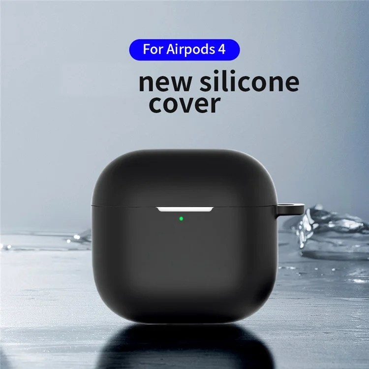 5 Pezzi / Set per AirPods 4 Kit Cover in Silicone Morbido con Portachiavi / Supporto per Auricolari / Cinturino Collo Anti-Smarrimento / Custodia di Stoccaggio - Nero