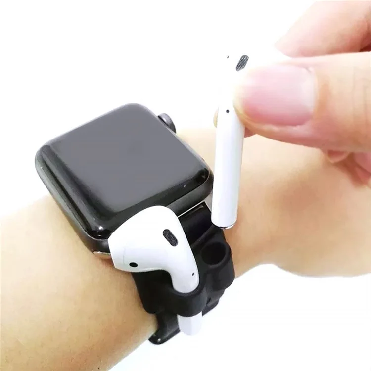 5Pcs  /  Set For AirPods 4 Soft Silicone Case Kit with Keychain  /  Earphone Holder  /  Anti-lost Neck Strap  /  Storage Case - Blackish Green