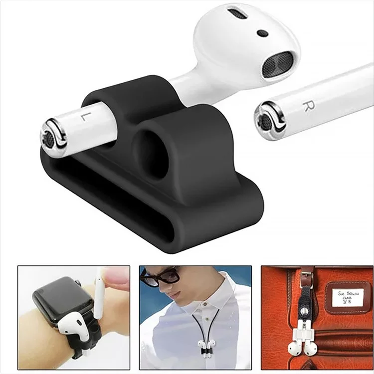 5Pcs  /  Set For AirPods 4 Soft Silicone Case Kit with Keychain  /  Earphone Holder  /  Anti-lost Neck Strap  /  Storage Case - Blackish Green